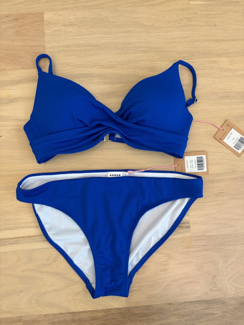 Boden Cobalt Blue Twist-Front Bikini Set, NWT, 32C top, size 8 bottom, READ